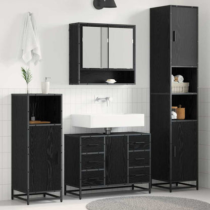 4 Piece Bathroom Furniture Set Engineered Wood Black oak
