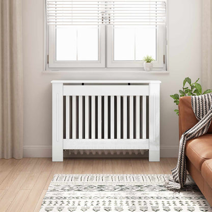 Radiator Cover 112 x 19 x 81.5 cm Engineered Wood High gloss white
