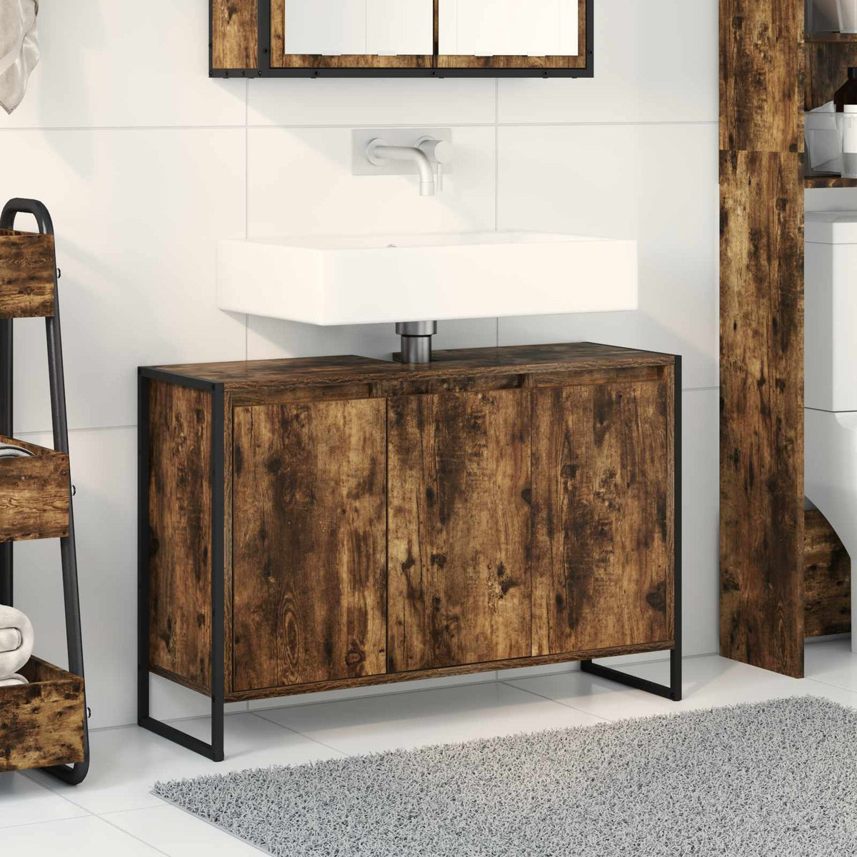 Bathroom Cabinet Engineered Wood Smoked oak 90 x 30 x 60 cm