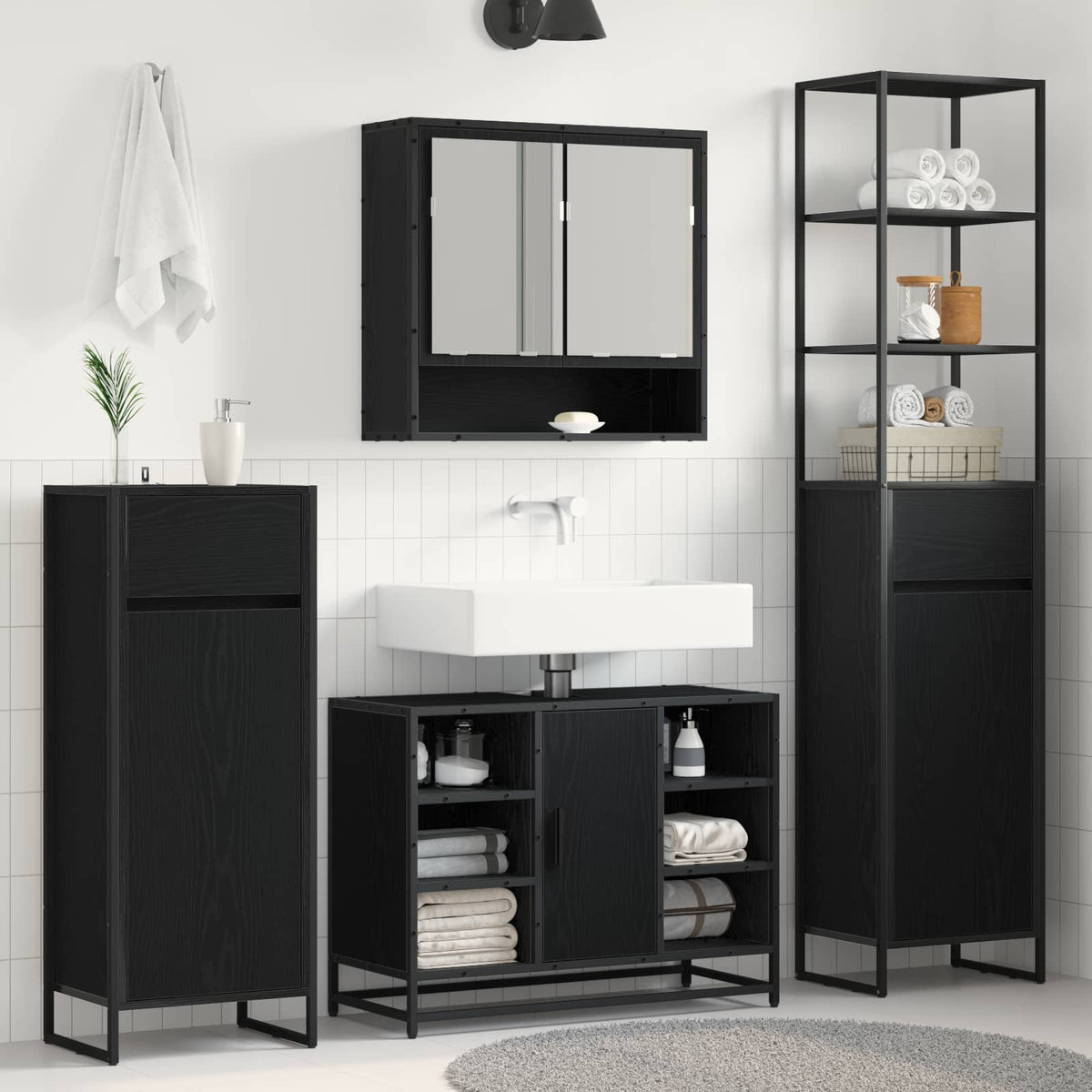 Bathroom Cabinet 40 x 30 x 100 cm Engineered Wood Black oak
