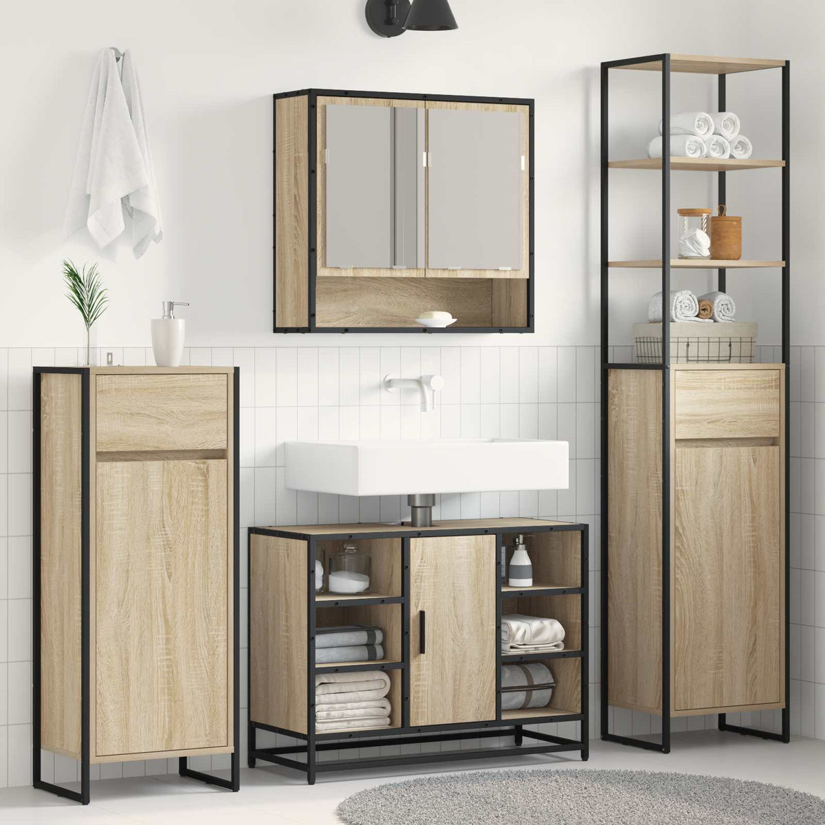 Bathroom Cabinet 40 x 30 x 100 cm Engineered Wood Sonoma oak