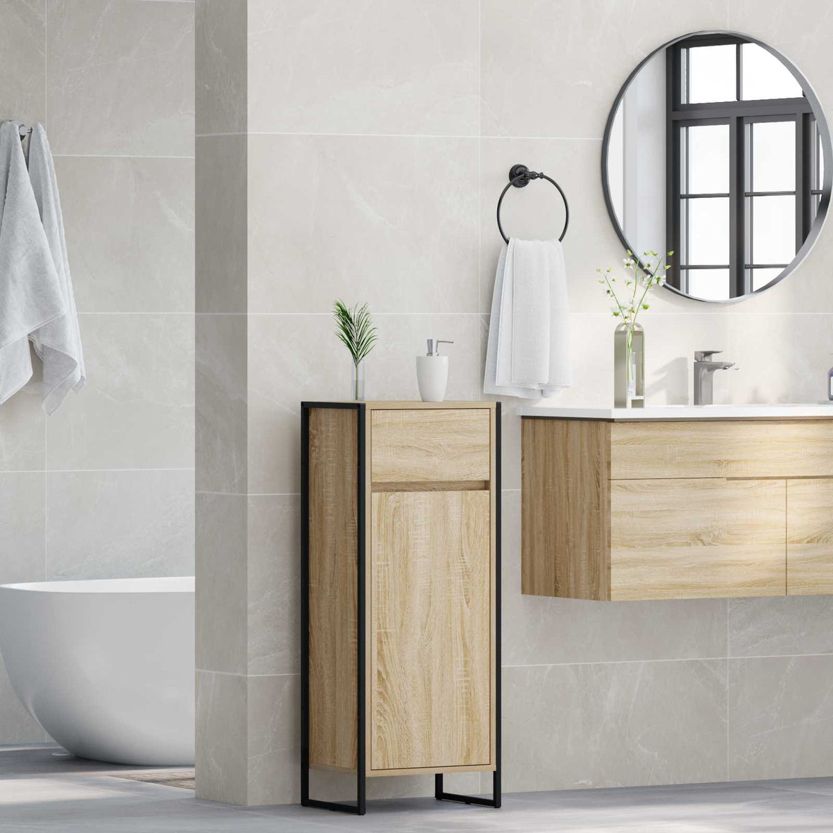 Bathroom Cabinet 40 x 30 x 100 cm Engineered Wood Sonoma oak