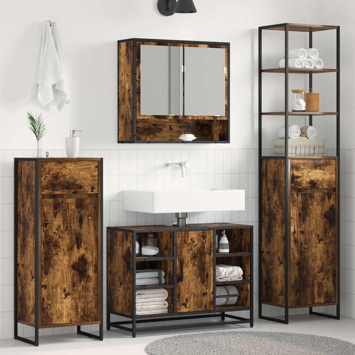 Bathroom Cabinet 40 x 30 x 100 cm Engineered Wood Smoked oak