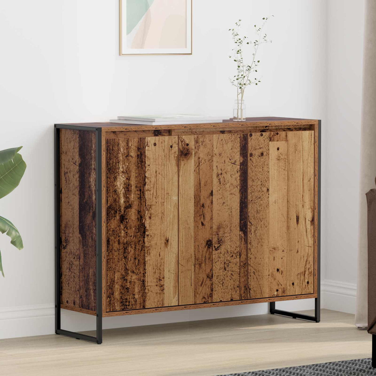 Side Cabinet 96.5 x 30 x 75.5 cm Engineered Wood Old wood
