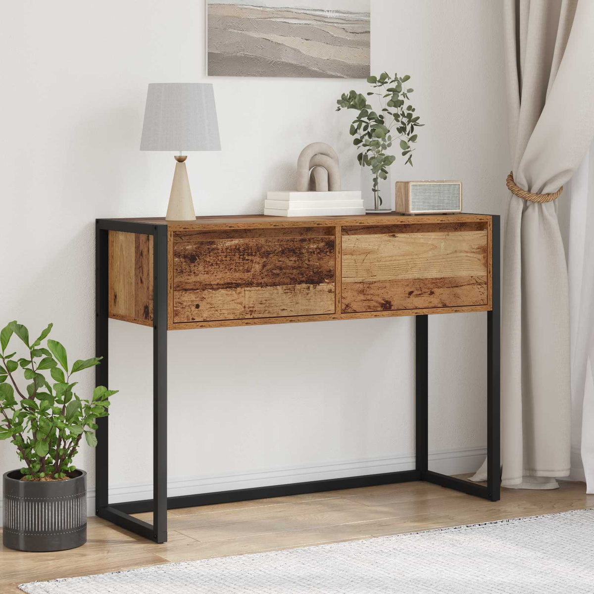 End Table 100 x 36 x 75 cm Engineered Wood Old wood