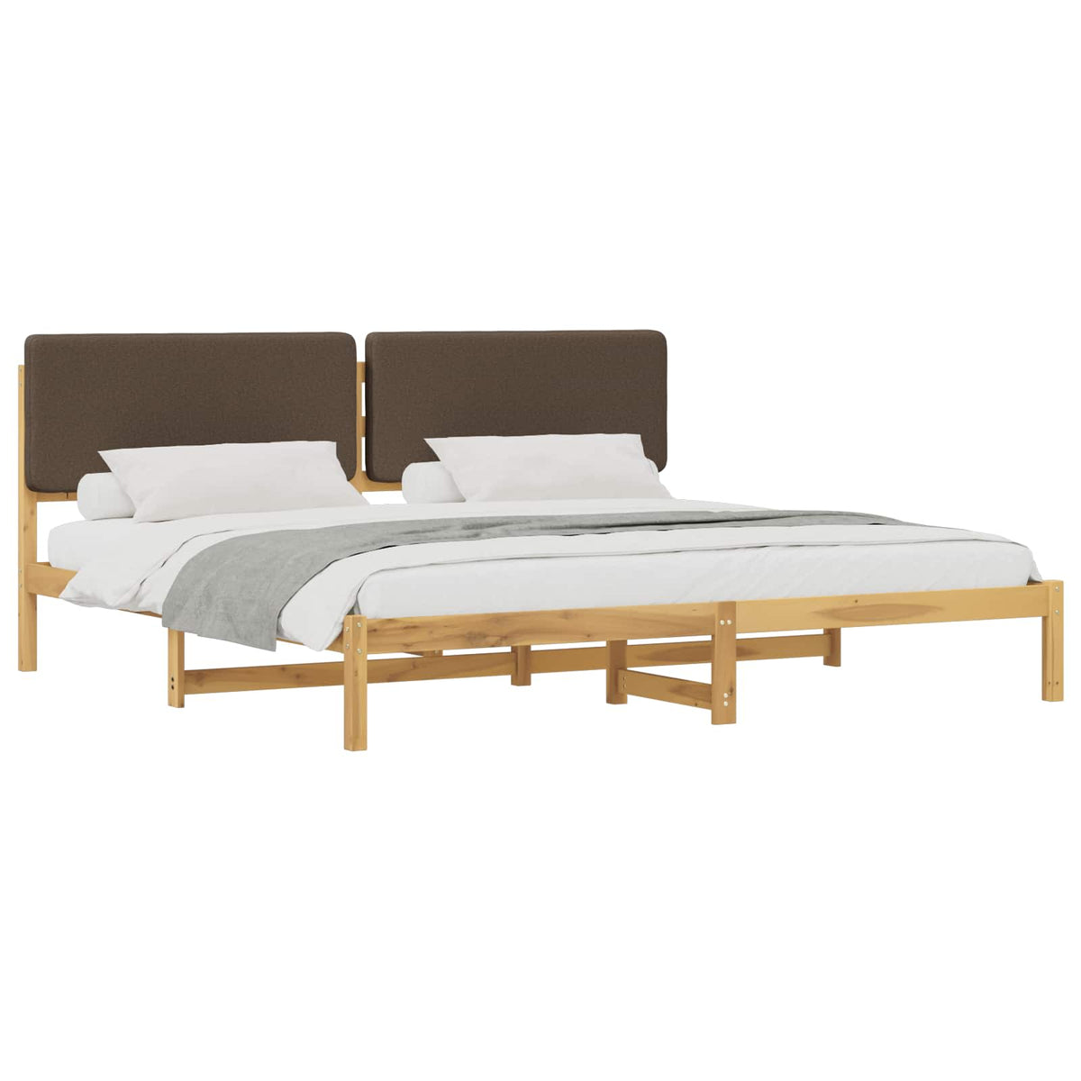 Bed Frame with Upholstered Headboard Length 200 cm Whitewash and Taupe 180 cm