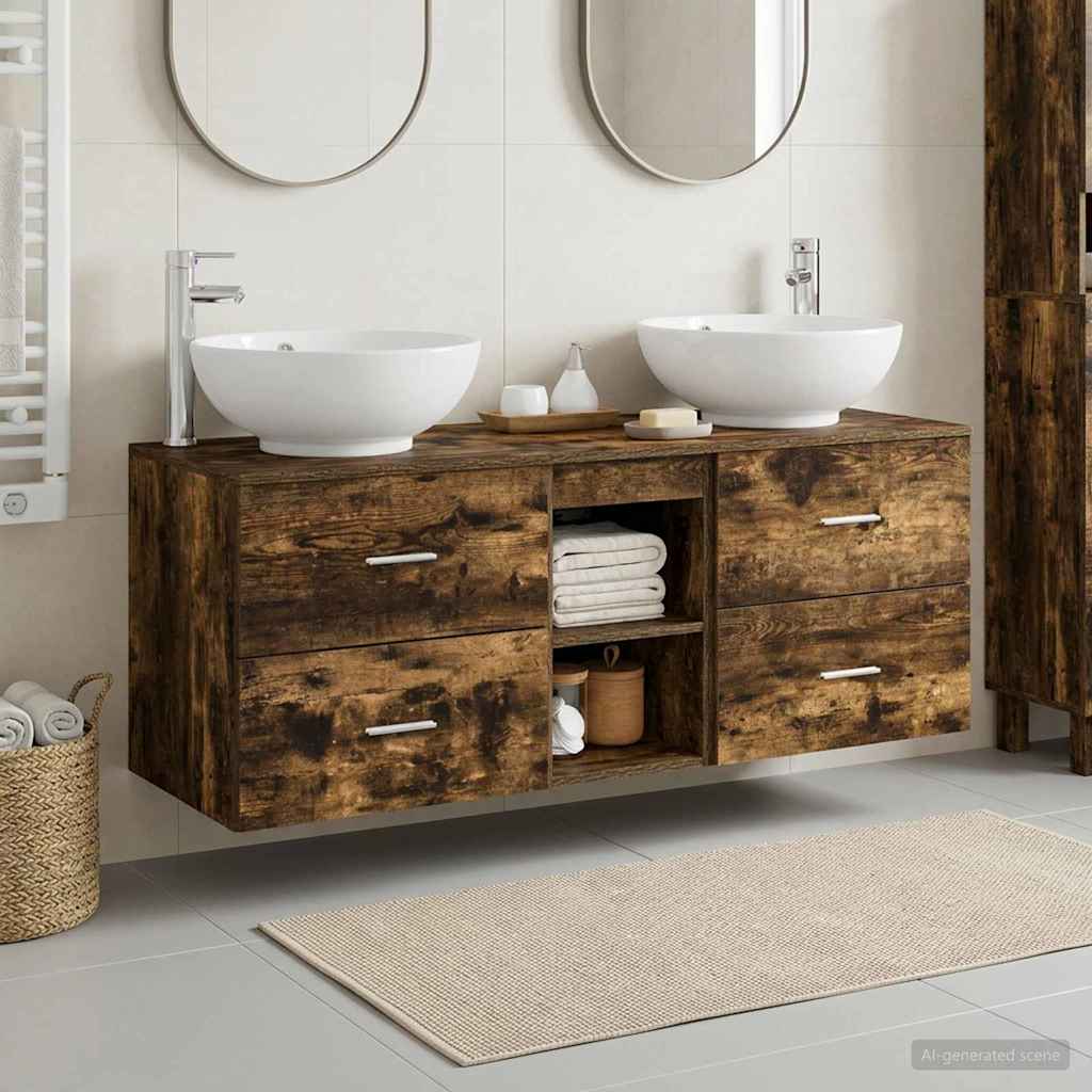 Bathroom Cabinet Set 3 pcs 129 x 44.5 x 80 cm Smoked oak