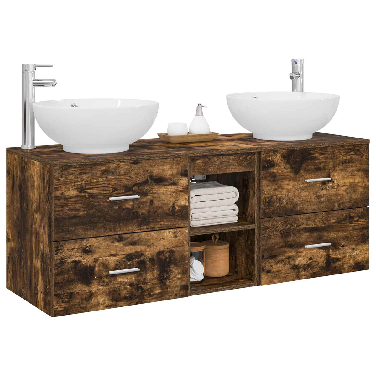 Bathroom Cabinet Set 3 pcs 129 x 44.5 x 80 cm Smoked oak