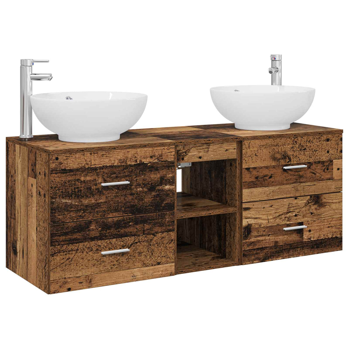 vidaXL Bathroom Furniture Set 3 pcs Old Wood 129 x 44.5 x 80 cm 2