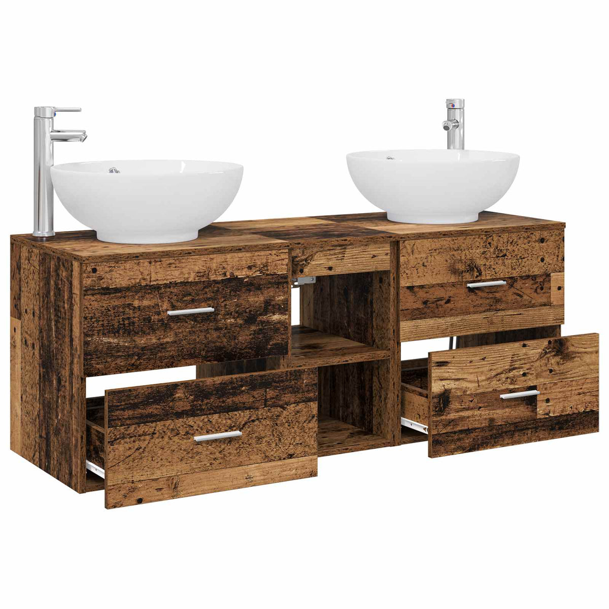 vidaXL Bathroom Furniture Set 3 pcs Old Wood 129 x 44.5 x 80 cm 4