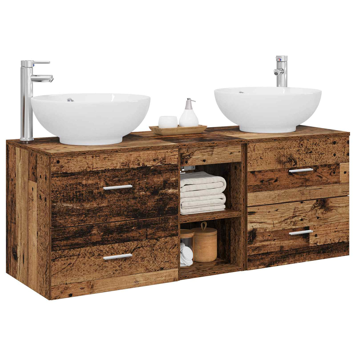 vidaXL Bathroom Furniture Set 3 pcs Old Wood 129 x 44.5 x 80 cm 3