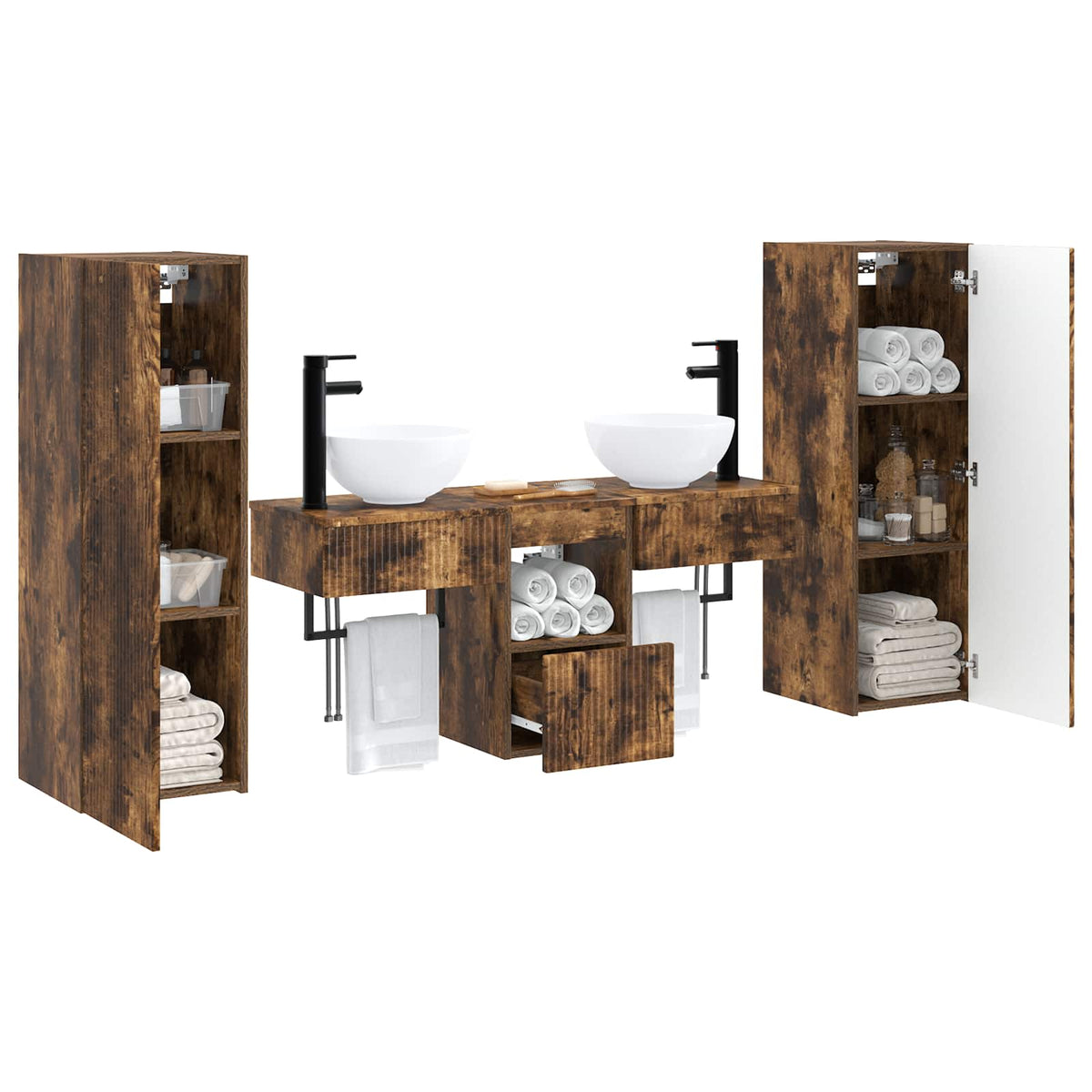 Bathroom Cabinet Set 5 pcs 33 x 34.5 x 100 cm Smoked oak