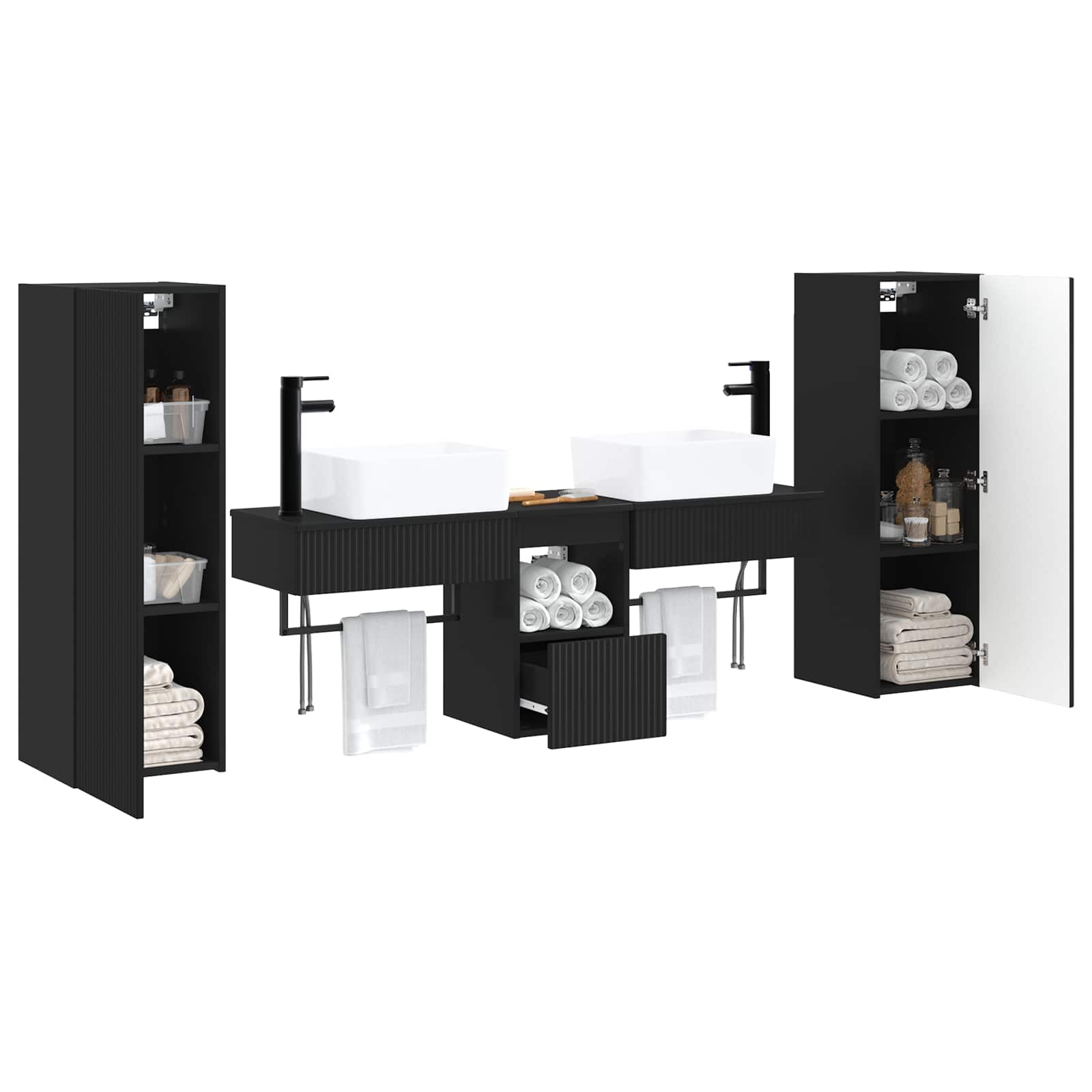vidaXL Bathroom Furniture Set 5 pcs Black 33 x 34.5 x 100 cm 3