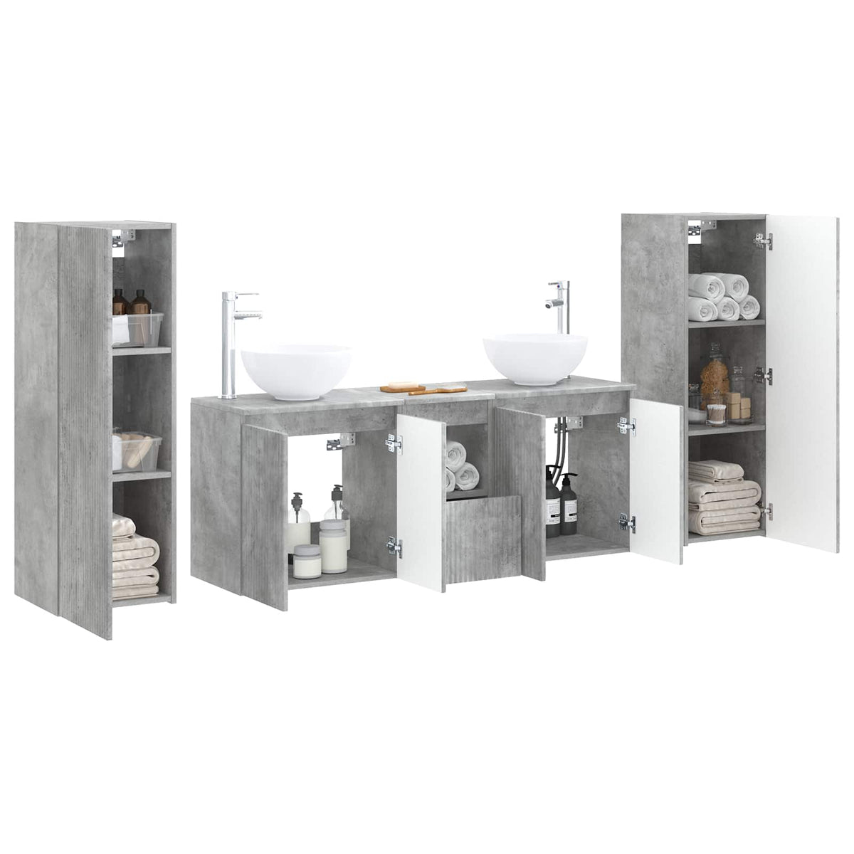 Bathroom Cabinet Set 5 pcs 129 x 35 x 80 cm Concrete grey