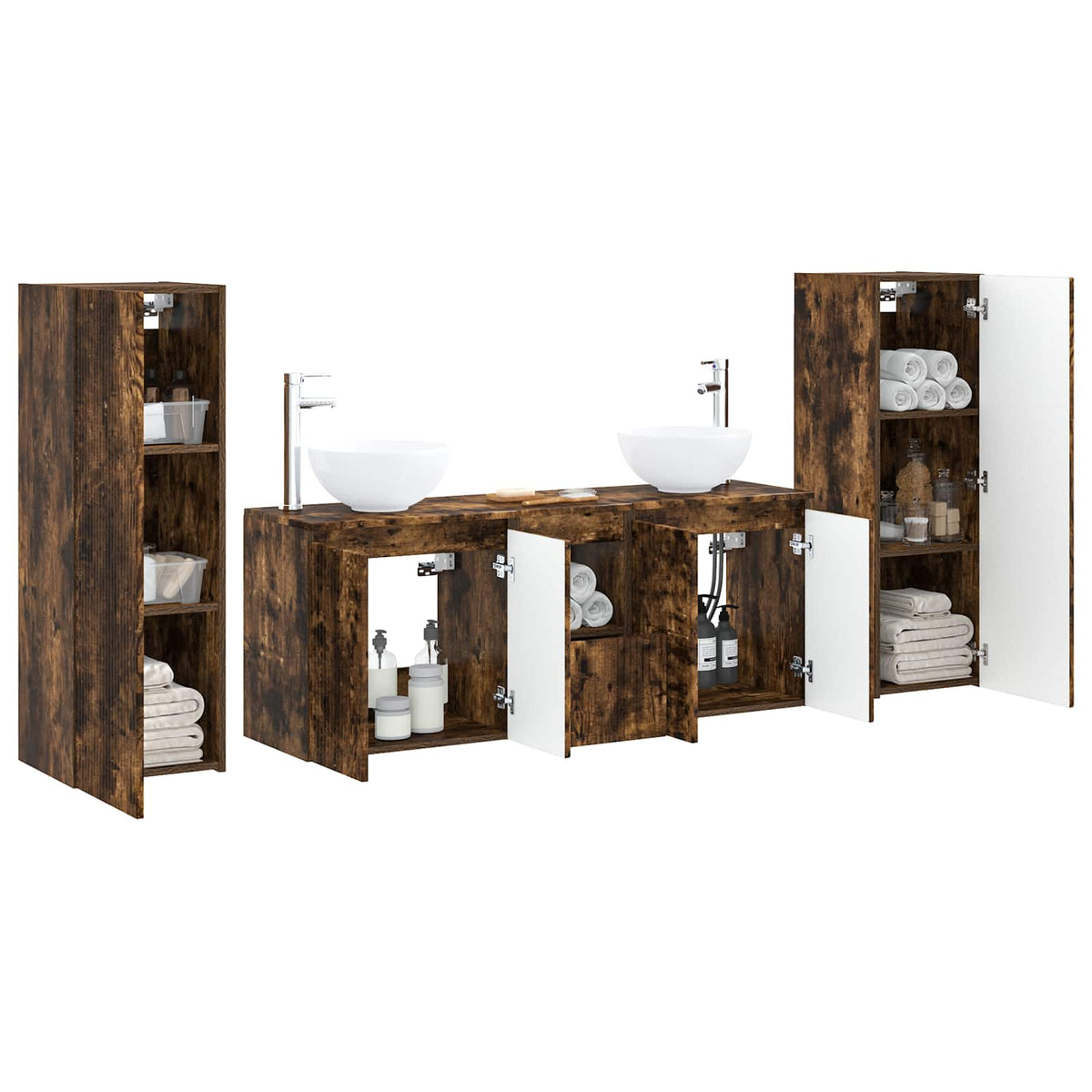 Bathroom Cabinet Set 5 pcs 129 x 35 x 80 cm Smoked oak