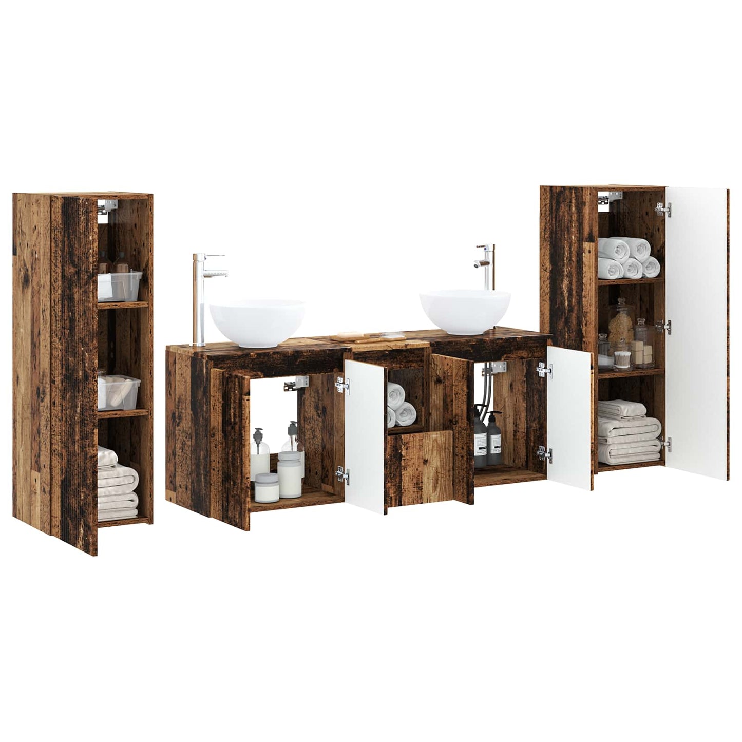 vidaXL Bathroom Furniture Set 5 pcs Old Wood 33 x 34.5 x 100 cm 3
