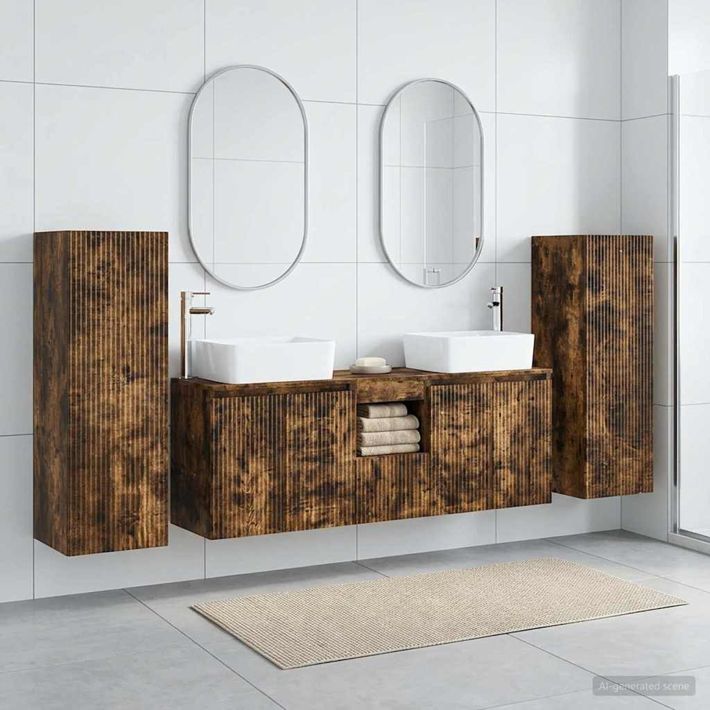 vidaXL Bathroom Furniture Set 5 pcs Smoked Oak 33 x 34.5 x 100 cm 1