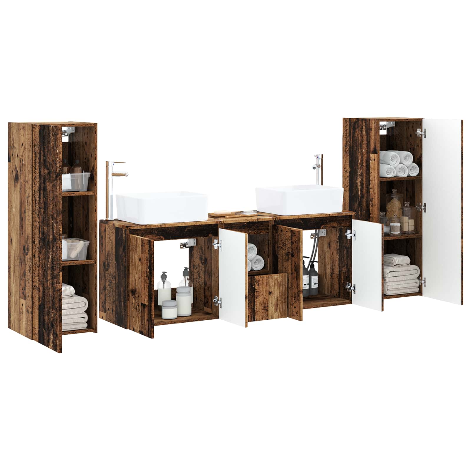 vidaXL Bathroom Furniture Set 5 pcs Old Wood 33 x 34.5 x 100 cm 3