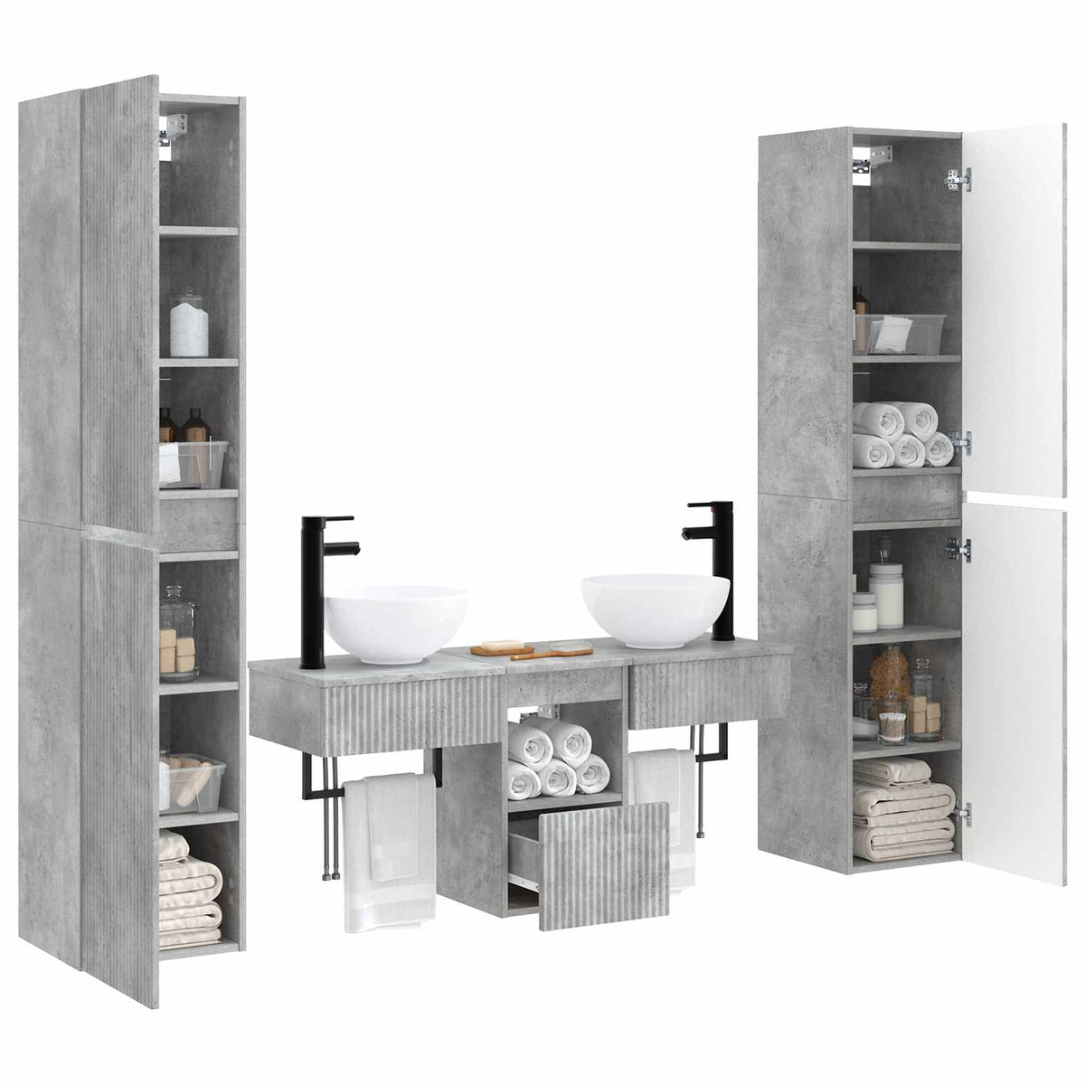 Bathroom Cabinet Set 5 pcs 33 x 34.5 x 160 cm Concrete grey