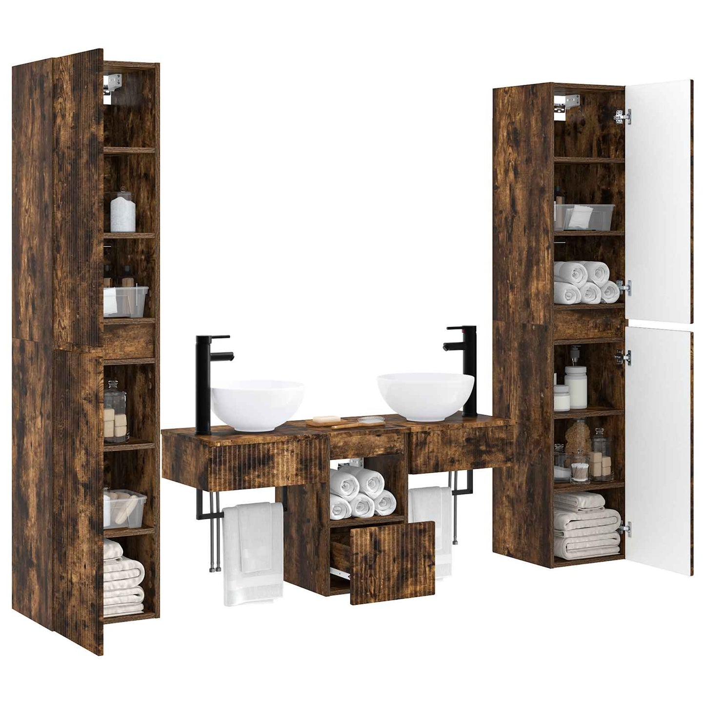 vidaXL Bathroom Furniture Set 5 pcs Smoked Oak 33 x 34.5 x 160 cm 3