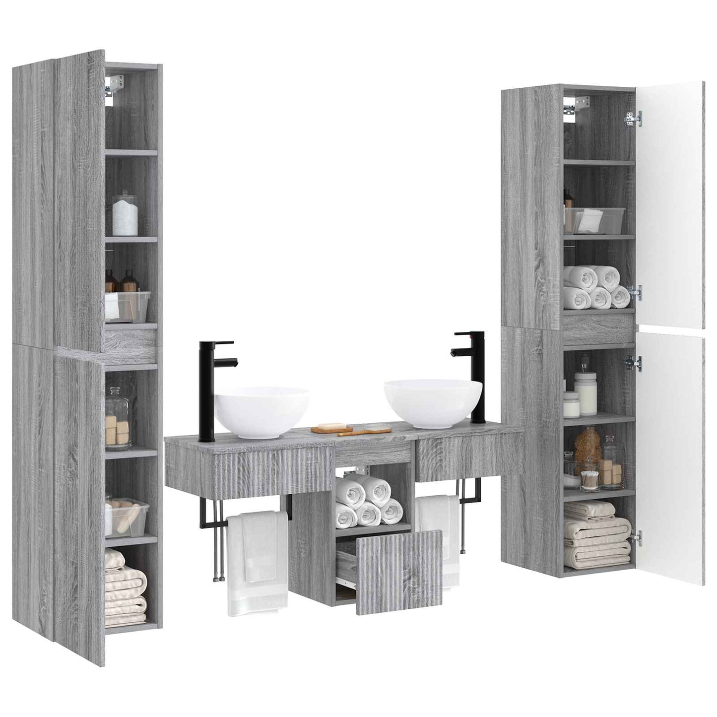 vidaXL Bathroom Furniture Set 5 pcs Grey Sonoma 33 x 34.5 x 160 cm 3