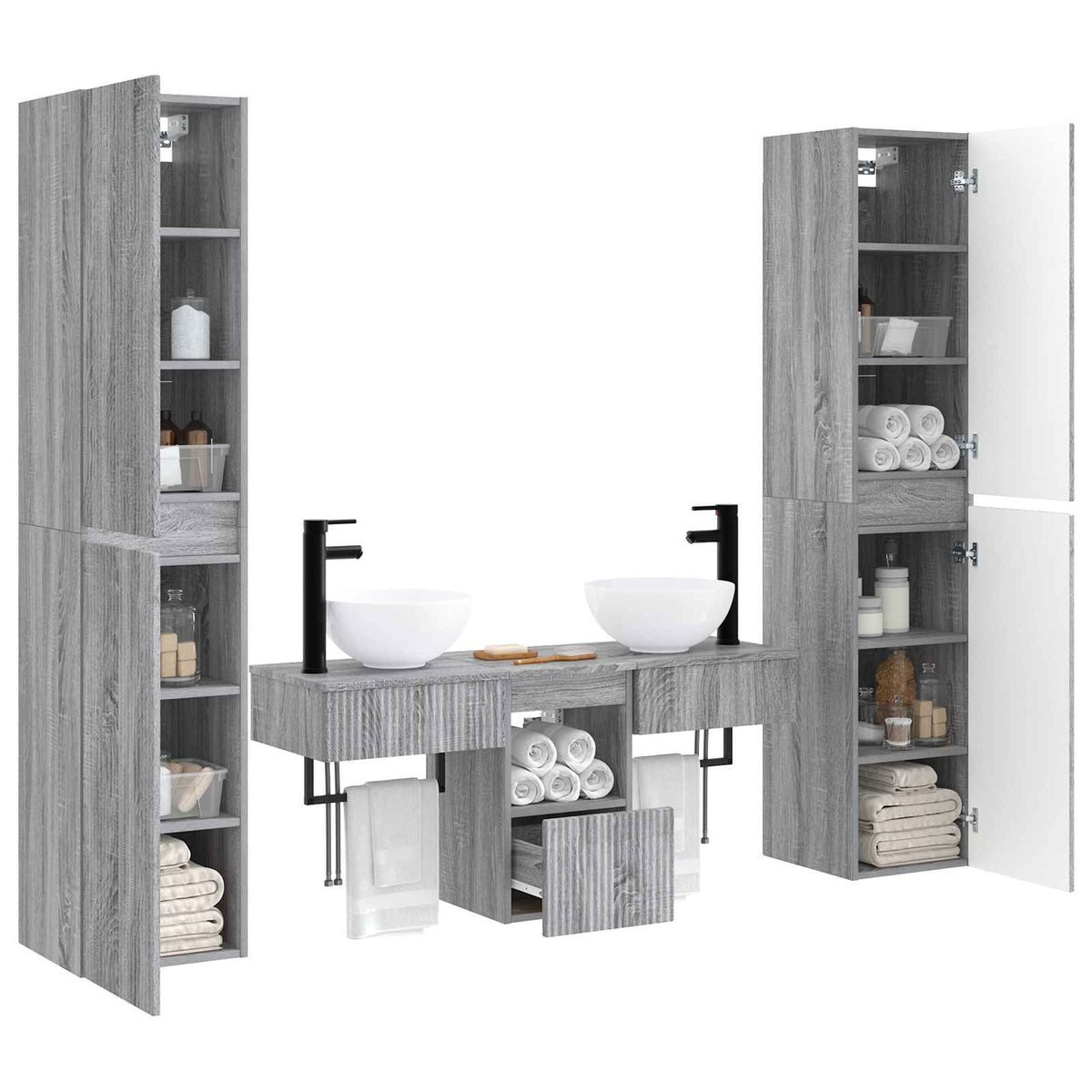 Bathroom Cabinet Set 5 pcs 33 x 34.5 x 160 cm Grey sonoma