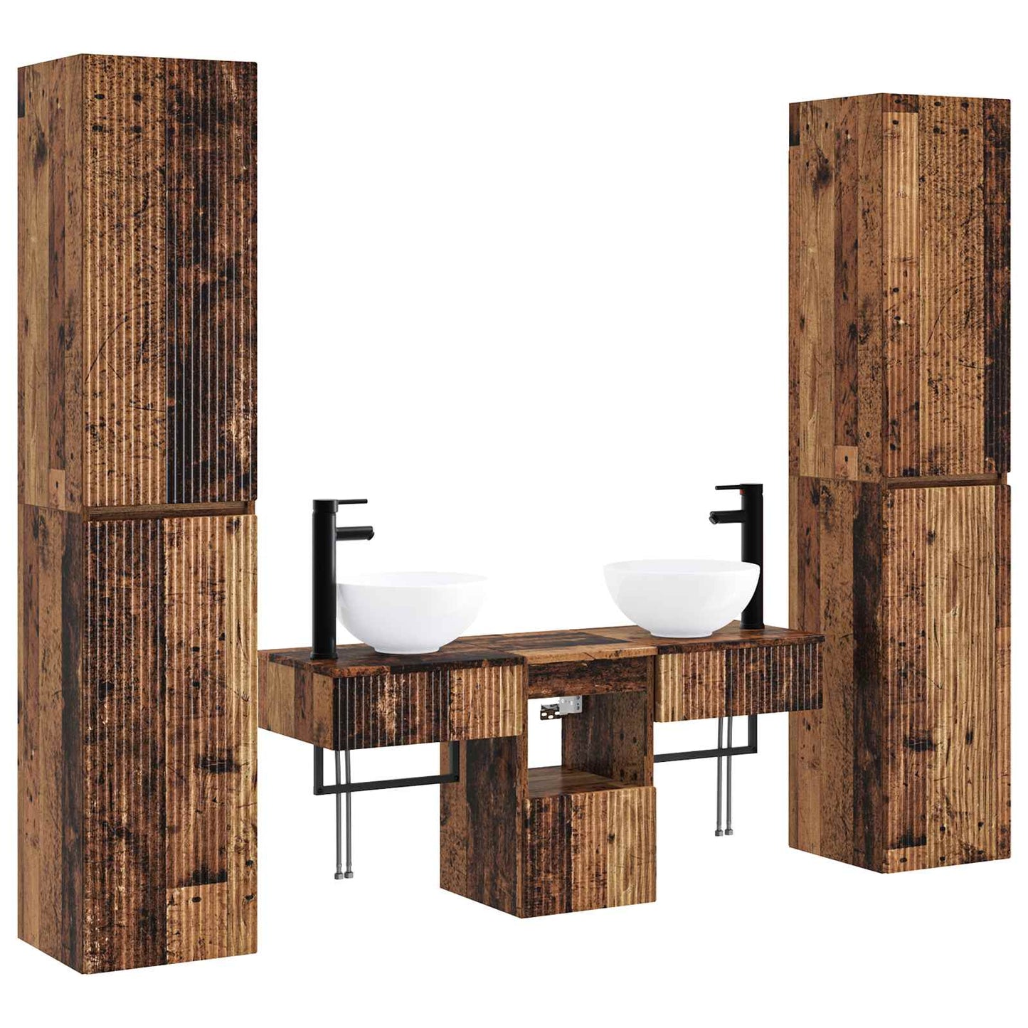vidaXL Bathroom Furniture Set 5 pcs Old Wood 33 x 34.5 x 160 cm 2