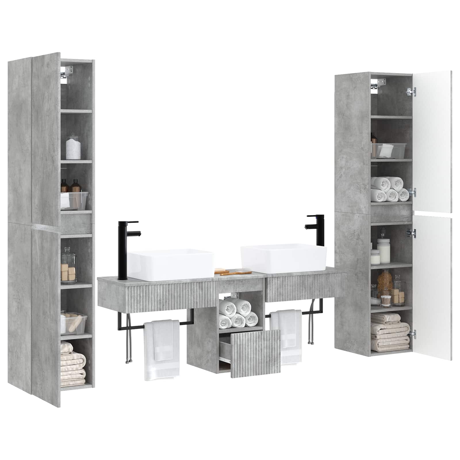 vidaXL Bathroom Furniture Set 5 pcs Concrete Grey 33 x 34.5 x 160 cm 3