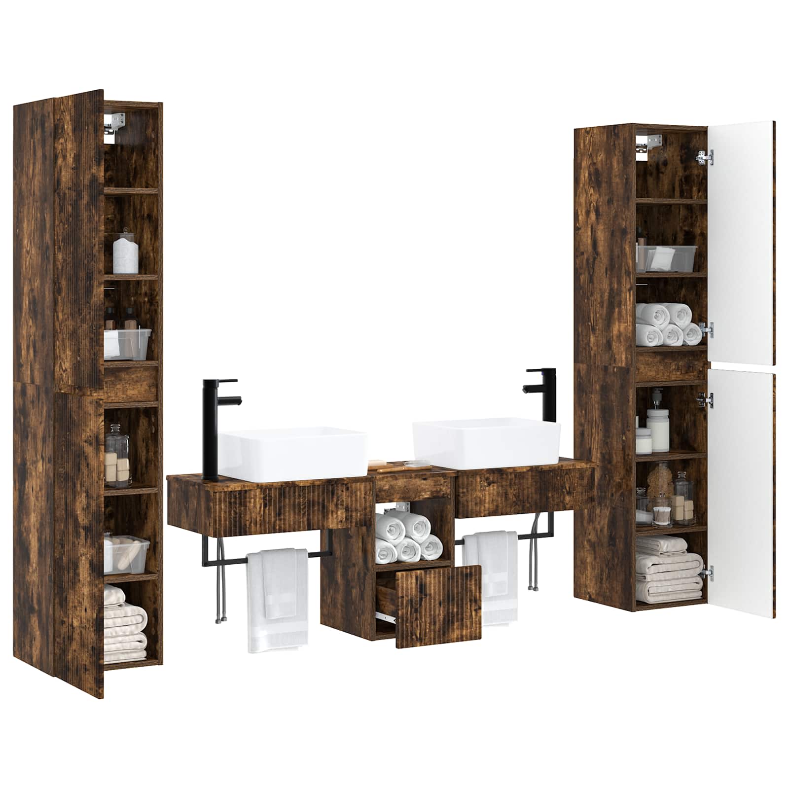 vidaXL Bathroom Furniture Set 5 pcs Smoked Oak 33 x 34.5 x 160 cm 3