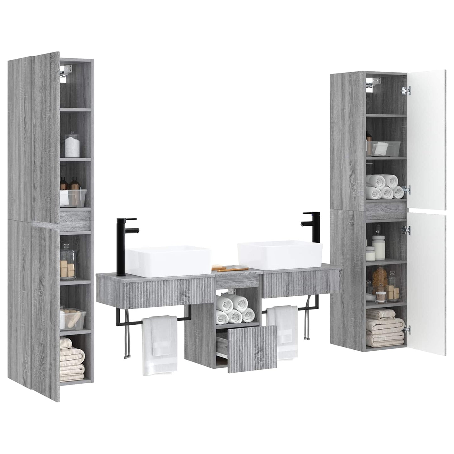 vidaXL Bathroom Furniture Set 5 pcs Grey Sonoma 33 x 34.5 x 160 cm 3