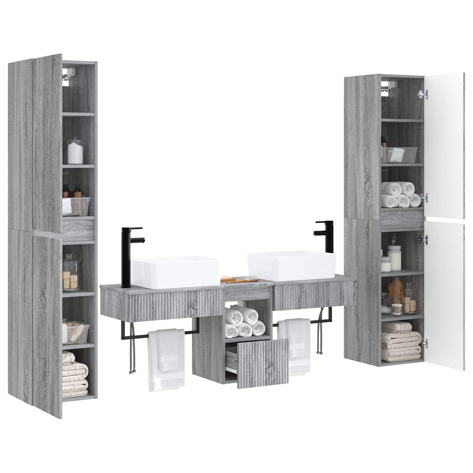 vidaXL Bathroom Furniture Set 5 pcs Grey Sonoma 33 x 34.5 x 160 cm 3