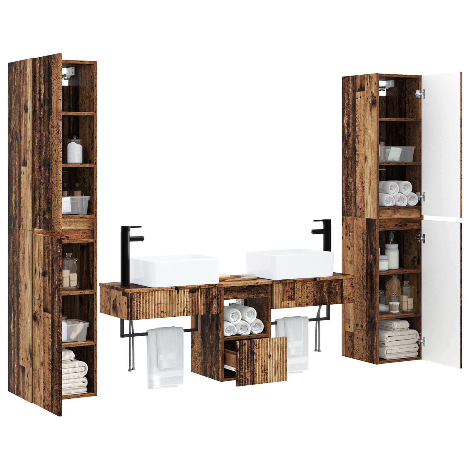 vidaXL Bathroom Furniture Set 5 pcs Old Wood 33 x 34.5 x 160 cm 3