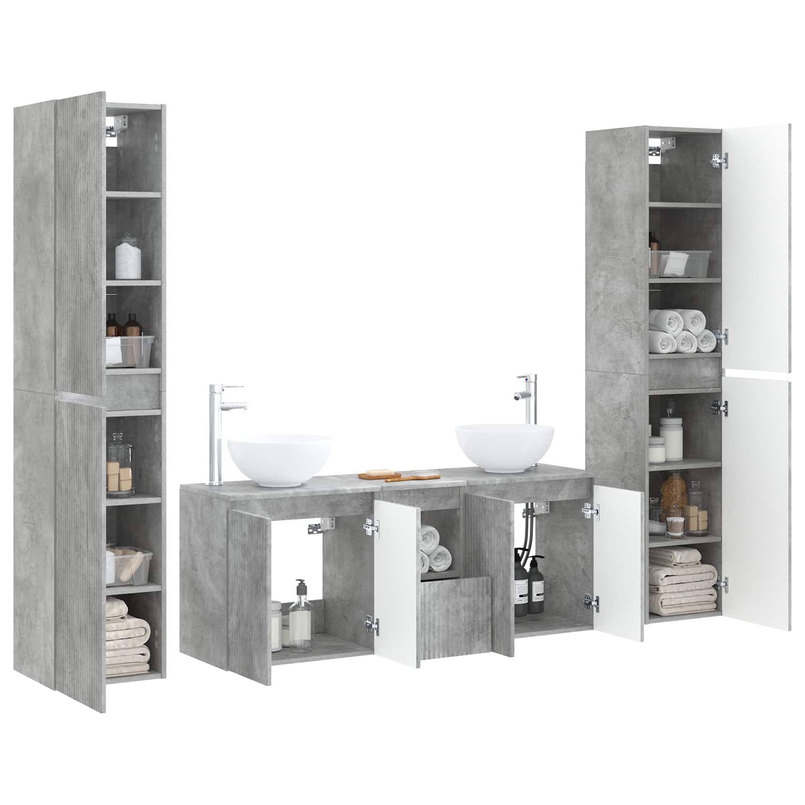 vidaXL Bathroom Furniture Set 5 pcs Concrete Grey 33 x 34.5 x 160 cm 3