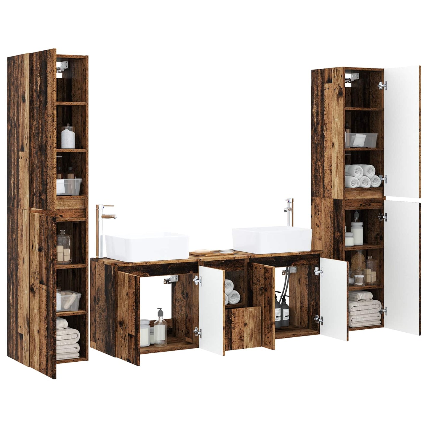 vidaXL Bathroom Furniture Set 5 pcs Old Wood 33 x 34.5 x 160 cm 3