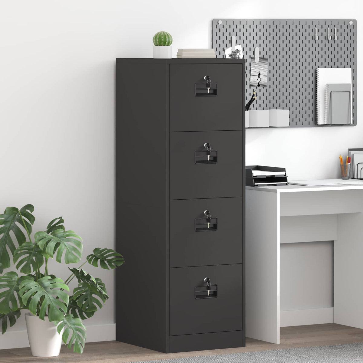 File Cabinet Cold-Rolled Steel Width 44 cm Black 139 cm