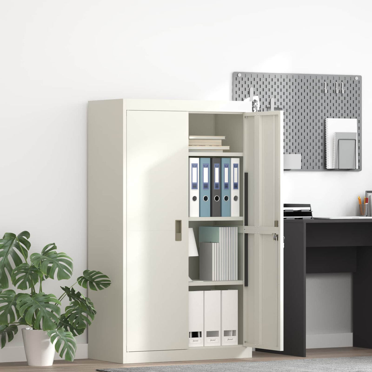 Storage Cabinet Steel Width 80 cm White 140 cm