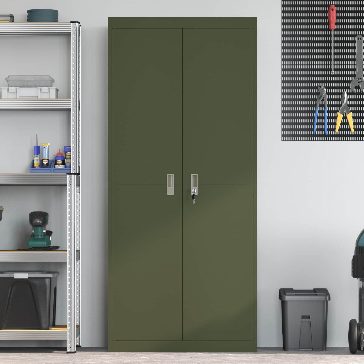 Storage Cabinet Steel Width 80 cm Olive Green 180 cm