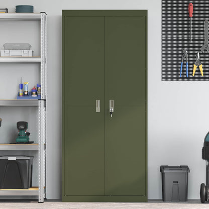 Storage Cabinet Steel Width 80 cm Olive Green 180 cm