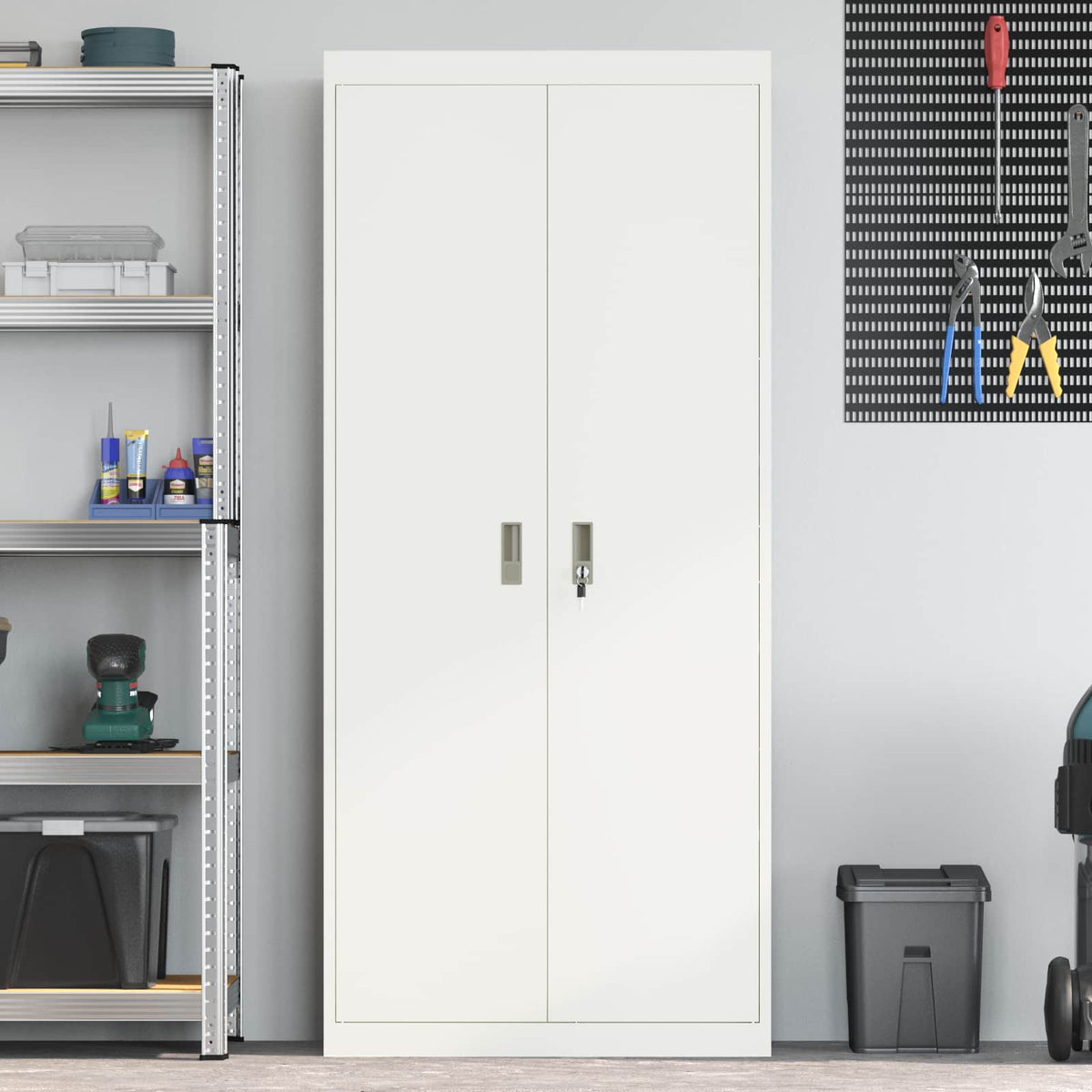 Storage Cabinet Steel Width 80 cm White 180 cm