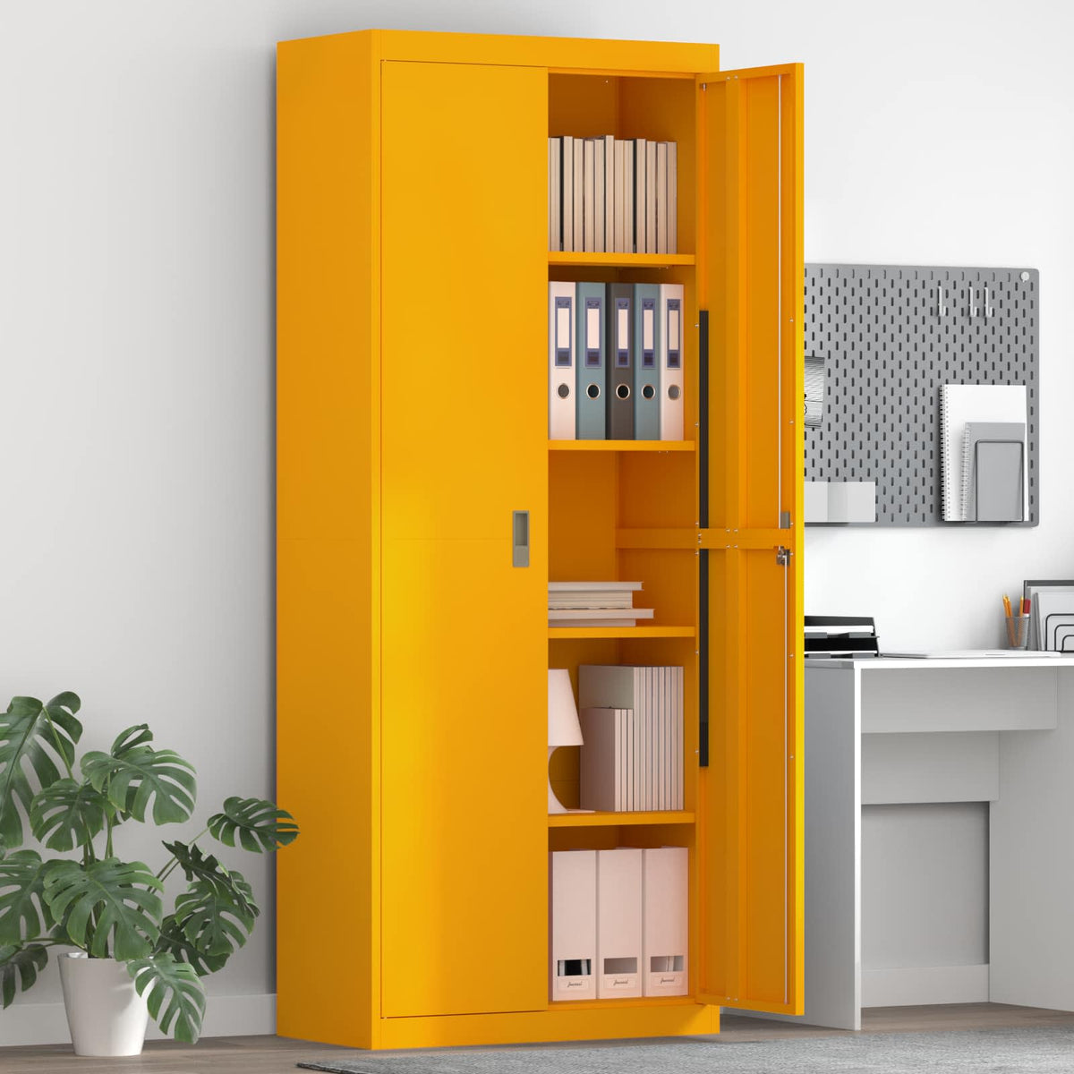 Storage Cabinet Steel Width 80 cm Mustard Yellow 200 cm