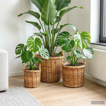 Planter Basket GENDT 3 pcs Natural Kubu Rattan Brown