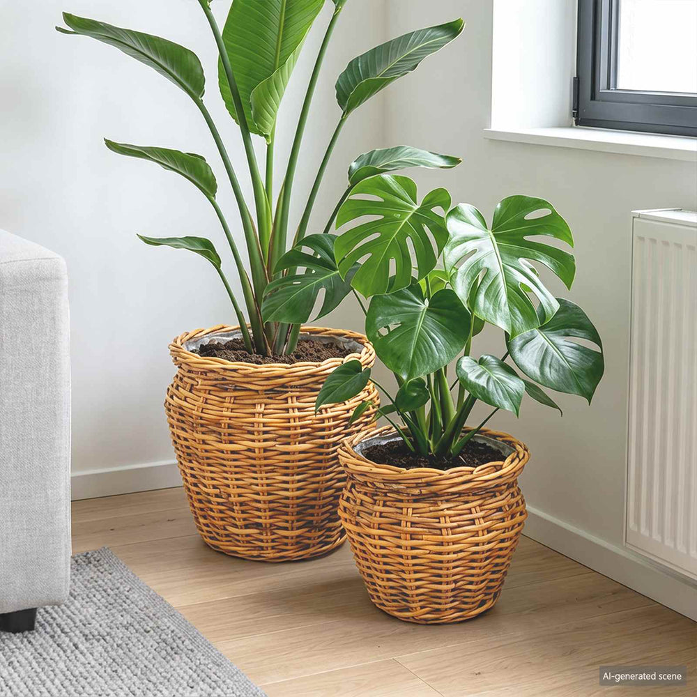 vidaXL Planter Basket GENDT 2 pcs Natural Kubu Rattan