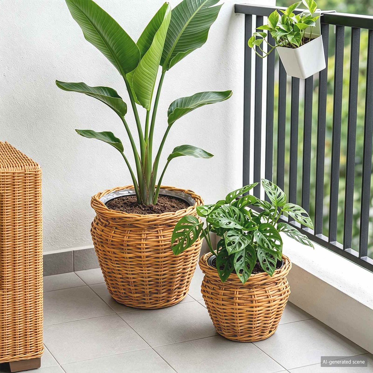 Planter Basket GENDT 2 pcs Natural Kubu Rattan Brown