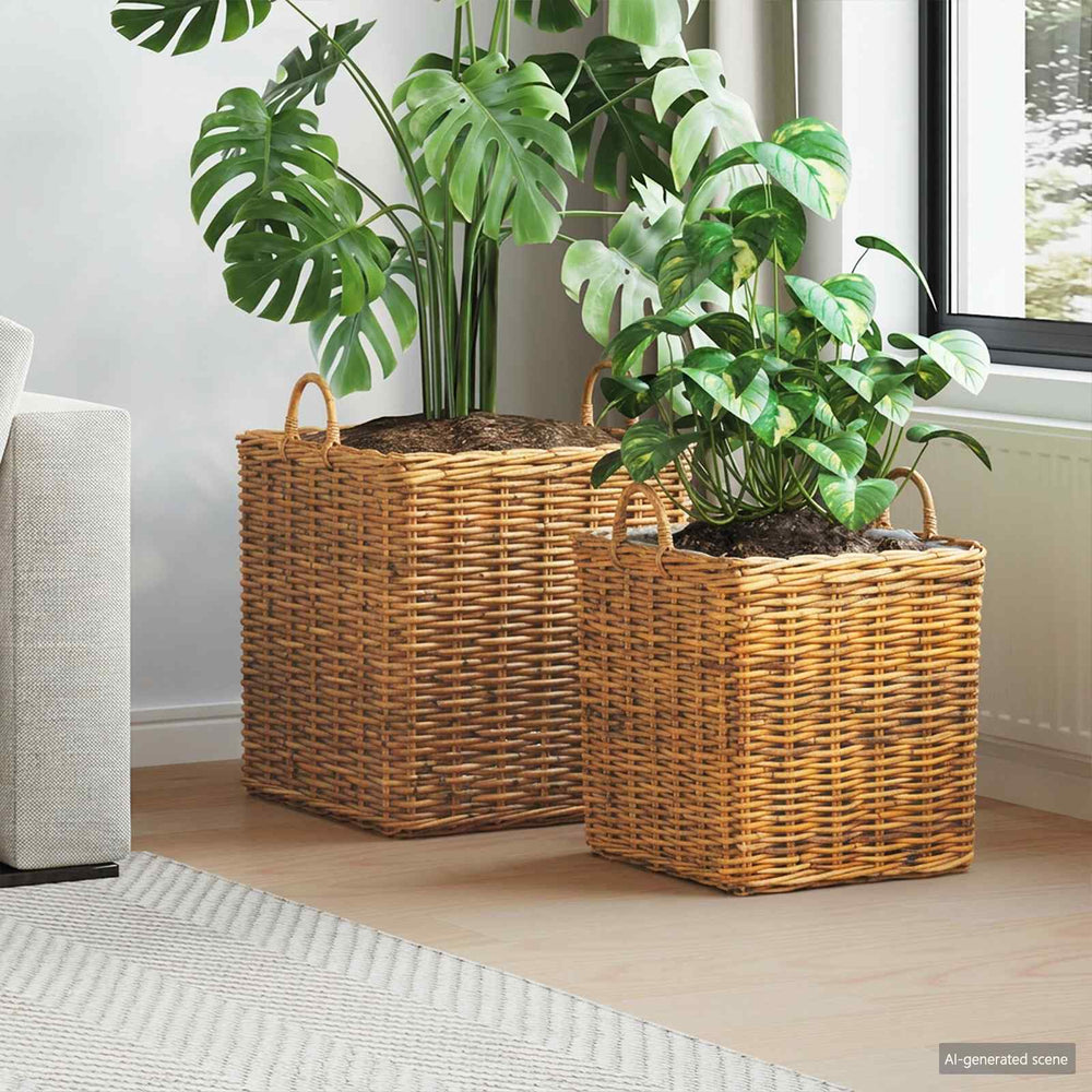 vidaXL Planter Basket GENDT 2 pcs Natural Kubu Rattan