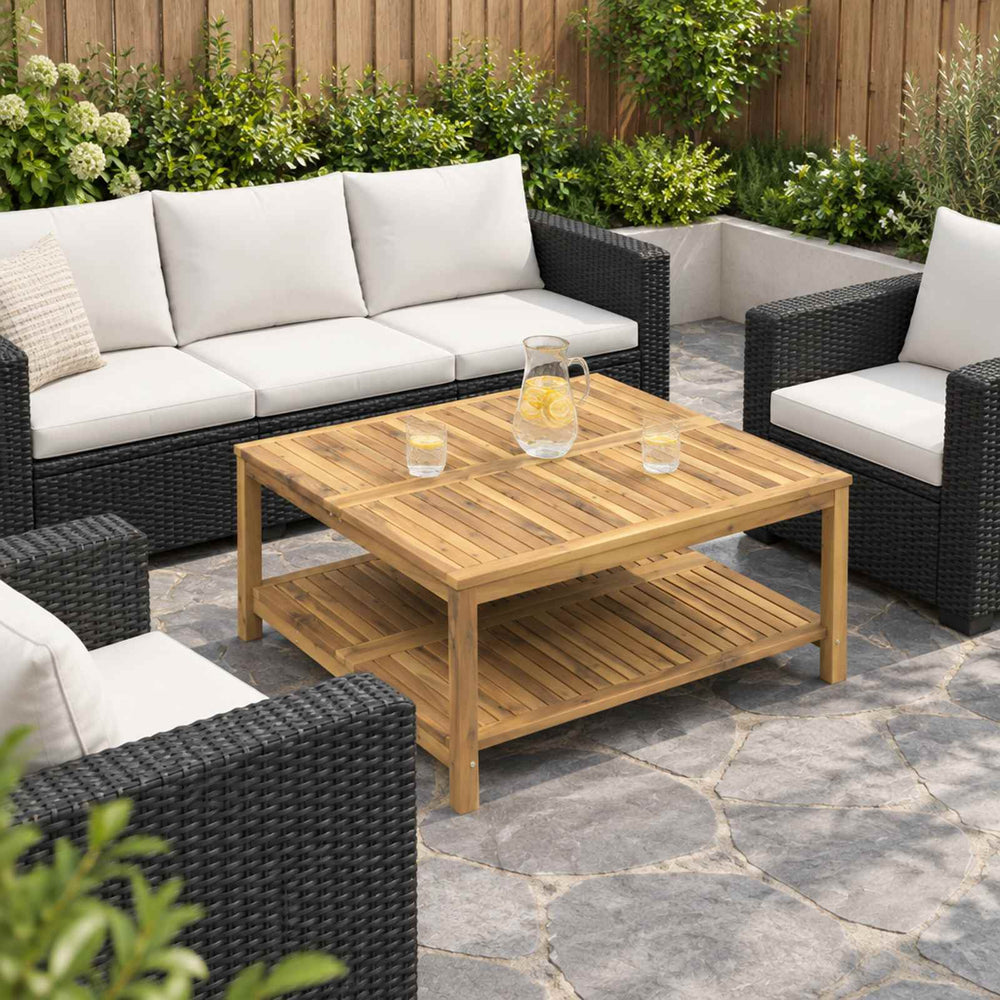 vidaXL Coffee Table Whitewash 100.5 x 98 x 45 cm Solid Acacia Wood