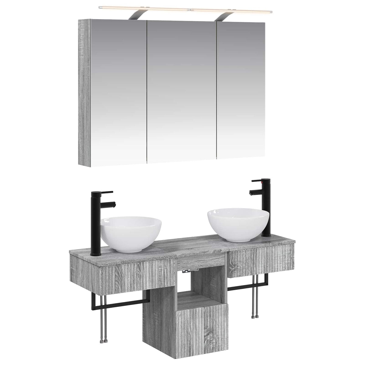 vidaXL Bathroom Cabinet Set 4 pcs Grey Sonoma Engineered Wood 2