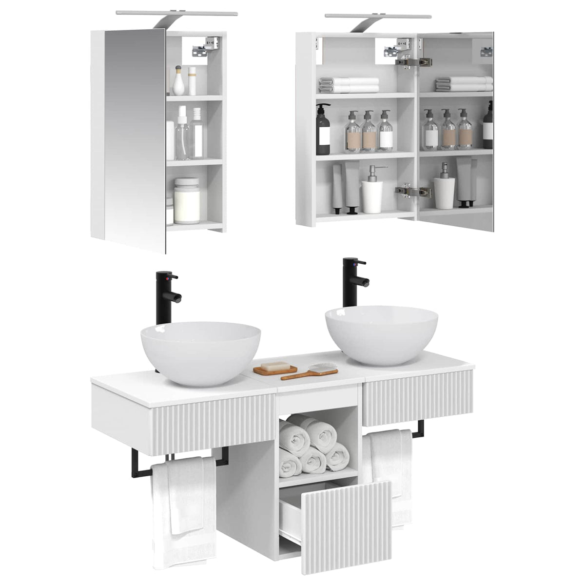 vidaXL Bathroom Cabinet Set 5 pcs White Engineered Wood 3