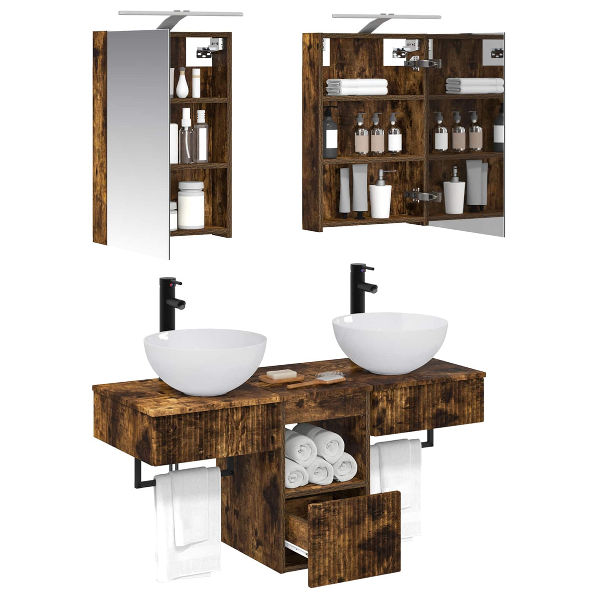 vidaXL Bathroom Cabinet Set 5 pcs Smoked Oak Engineered Wood 3