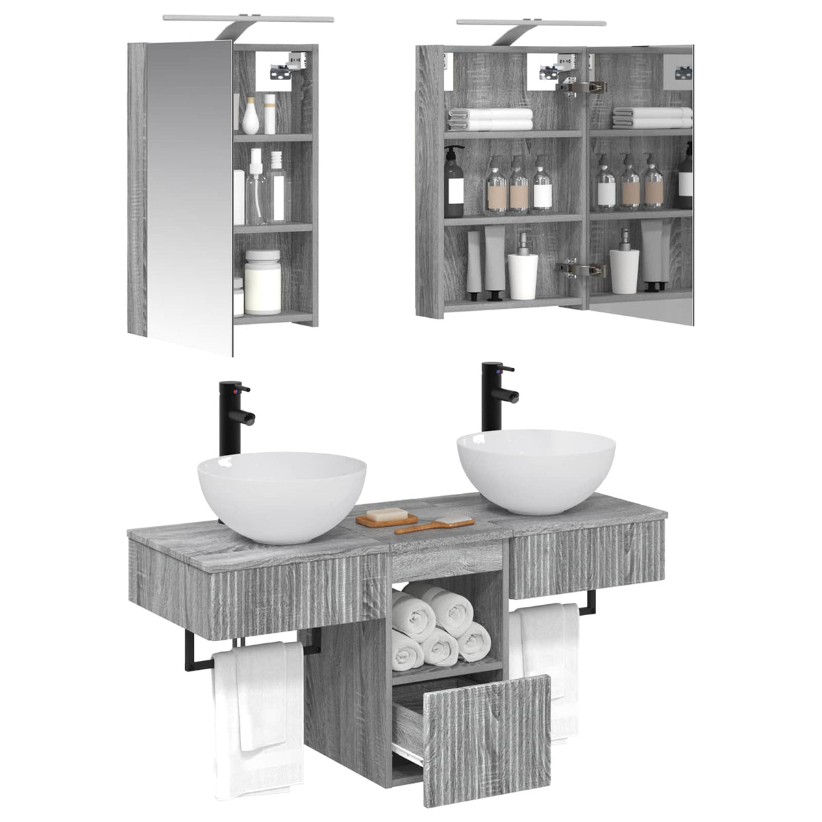 Bathroom Cabinet Set 5 pcs 40 x 10.5 x 60.5 cm Grey Sonoma