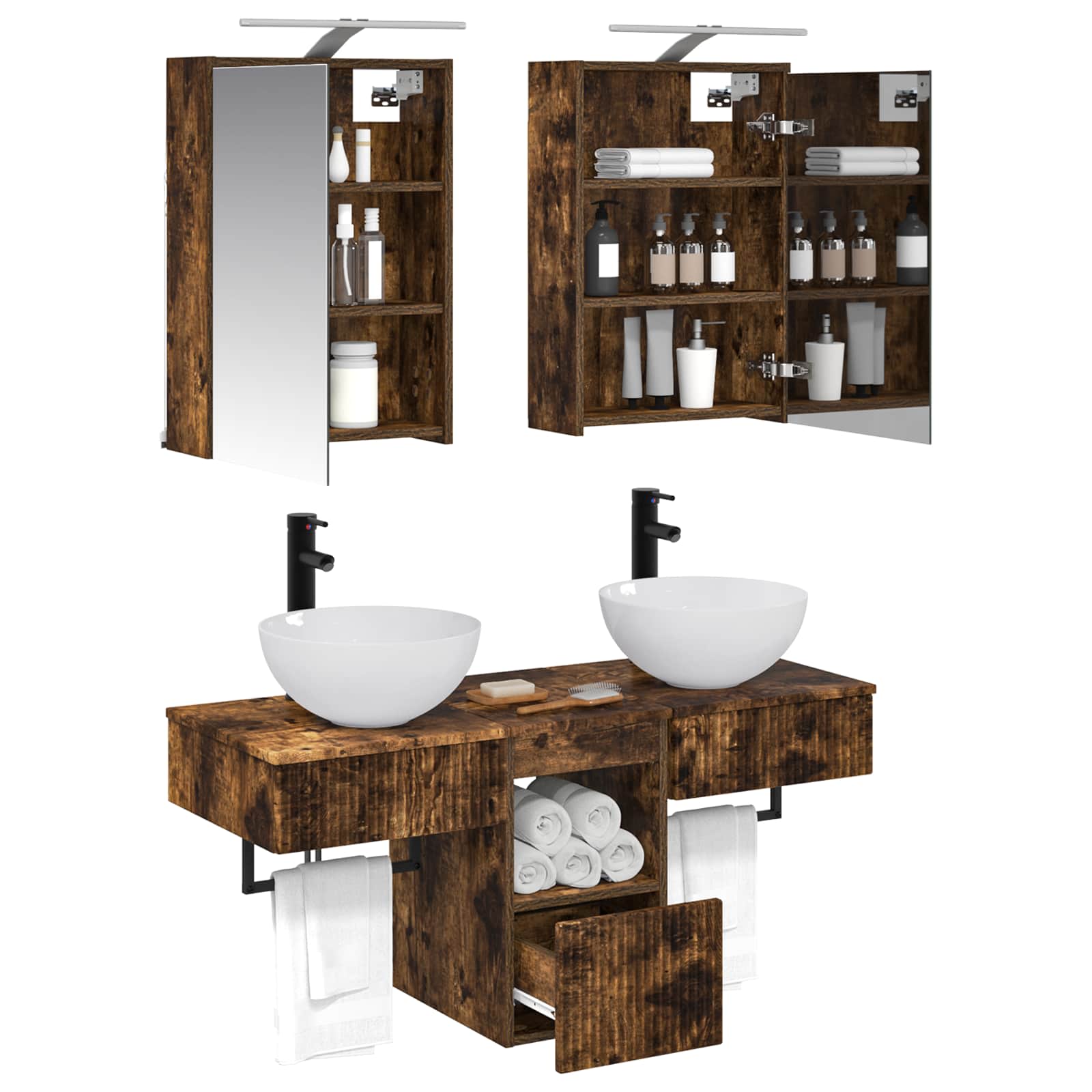 vidaXL Bathroom Cabinet Set 5 pcs Smoked Oak Engineered Wood 3